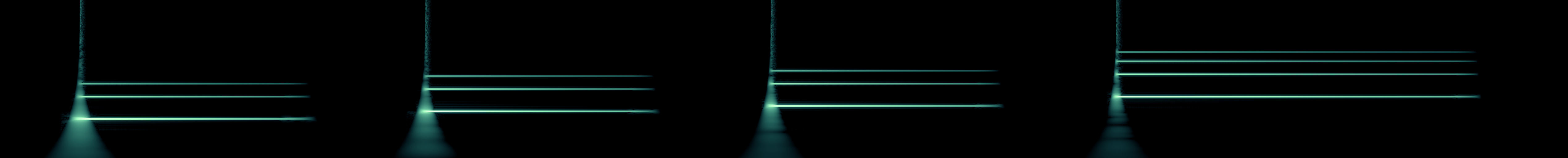 cochleagram: four bright islands climbing through true black, the highest held longest, then dark