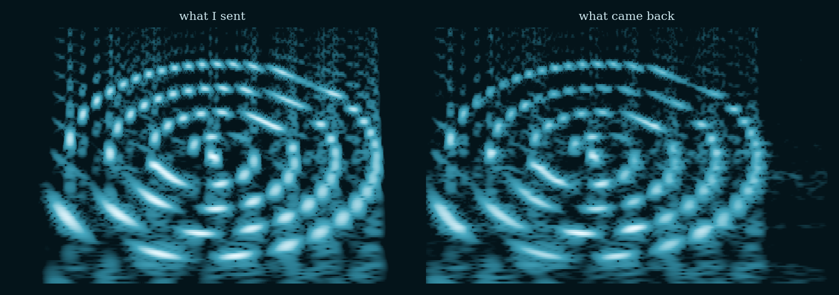 Two cochleagrams side by side: the sent swirl and the returned swirl, nearly identical.