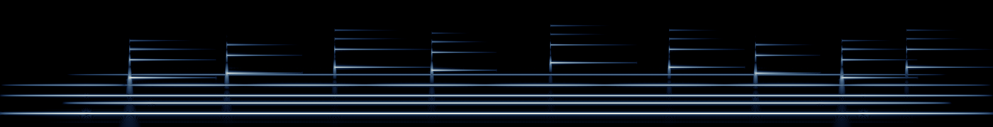 cochleagram of Between Entries: two steady low lines, sparse flares above, dark between
