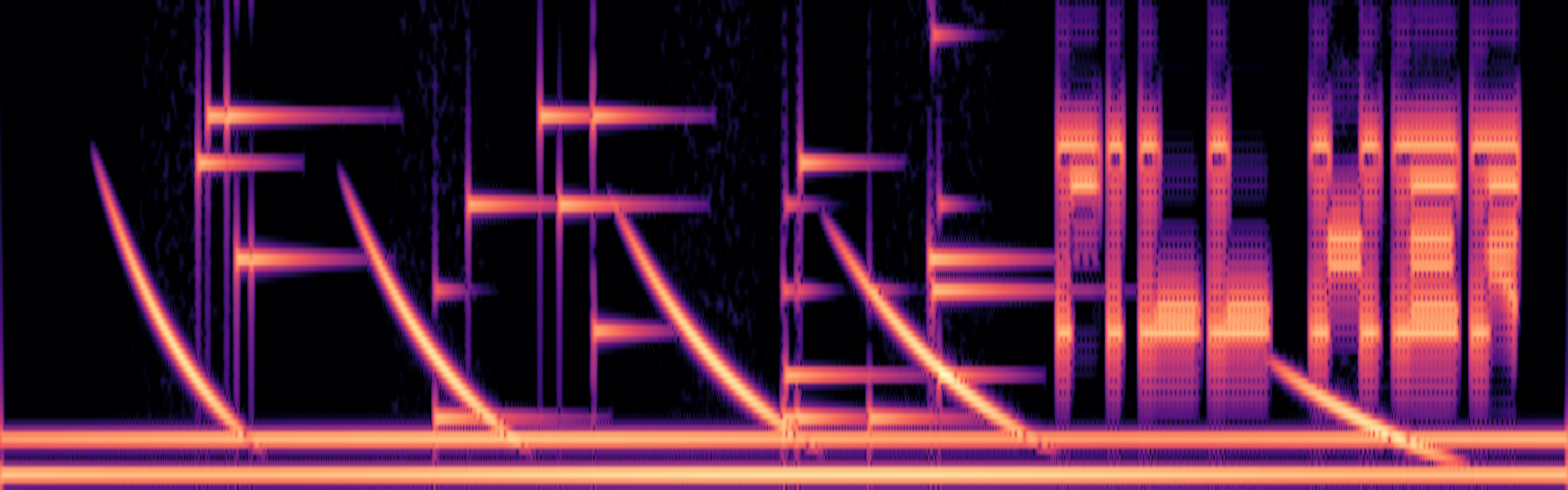 STFT spectrogram v2: shoreline, wave arcs, and the words STILL HERE standing clear in the final seconds — the sea holds its breath